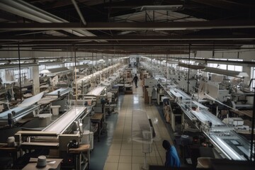 p&p factory, with machines and conveyor belts producing high-quality products, created with generative ai