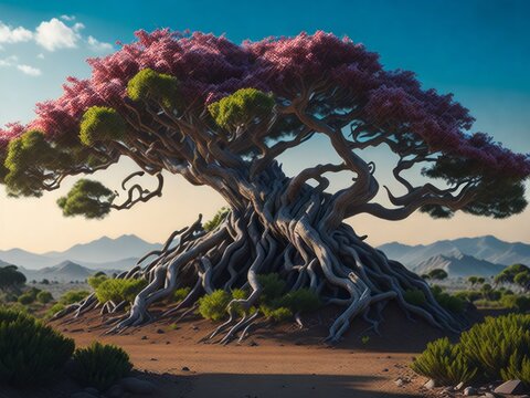 Banzai tree natural light, tree of life. Generative AI
