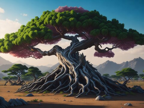 Banzai tree natural light, tree of life. Generative AI
