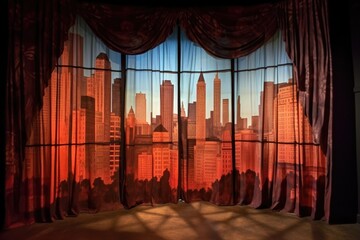 Obraz premium shadow of a city skyline projected on a curtain, created with generative ai