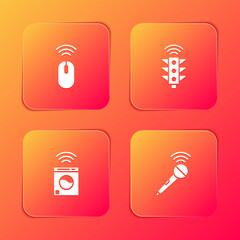 Set Wireless mouse, Smart traffic light, washer and microphone icon. Vector