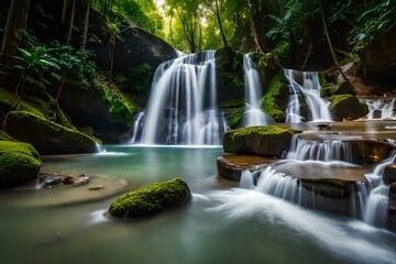 Obraz premium waterfall in the forest generated ai