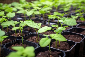 Fototapeta premium coffee seedlings in nursery ready for planting, created with generative ai