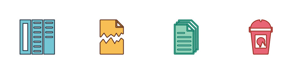 Set Brochure, Torn document, File and Coffee cup to go icon. Vector