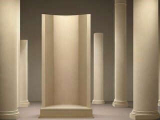 Minimalist background with columns for product presentaion. Ai generative.