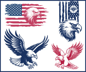 Fototapeta premium American Flag, American Eagle Attacks with Eagle Shirt and Eagle Bird Flying
