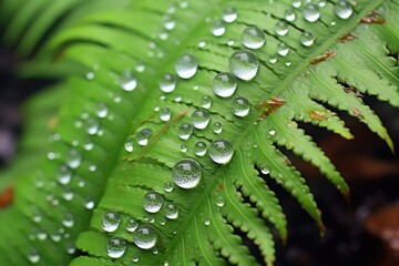 Obraz premium close-up of exotic ferns with dewdrops, created with generative ai