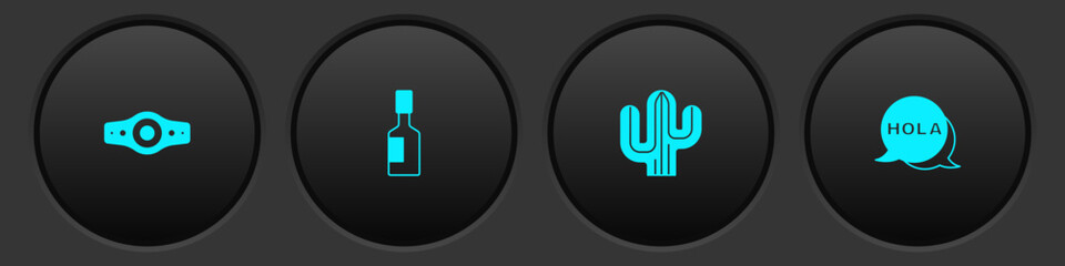 Set Wrestling championship belt, Tabasco sauce, Cactus and Hola icon. Vector © vector_v