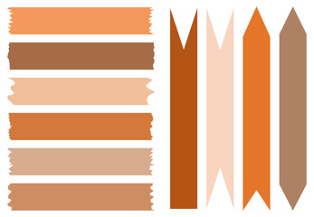 Set of orange and brown washi tapes. Washi tapes collection with pattern in vector. Pieces of decorative tape for scrapbooks