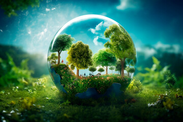 Green world background, Green planet,Earth day, Environment protection concept. Generative AI