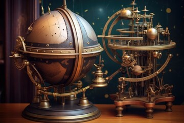 Fototapeta na wymiar steampunk-inspired clockwork planetarium in motion, created with generative ai