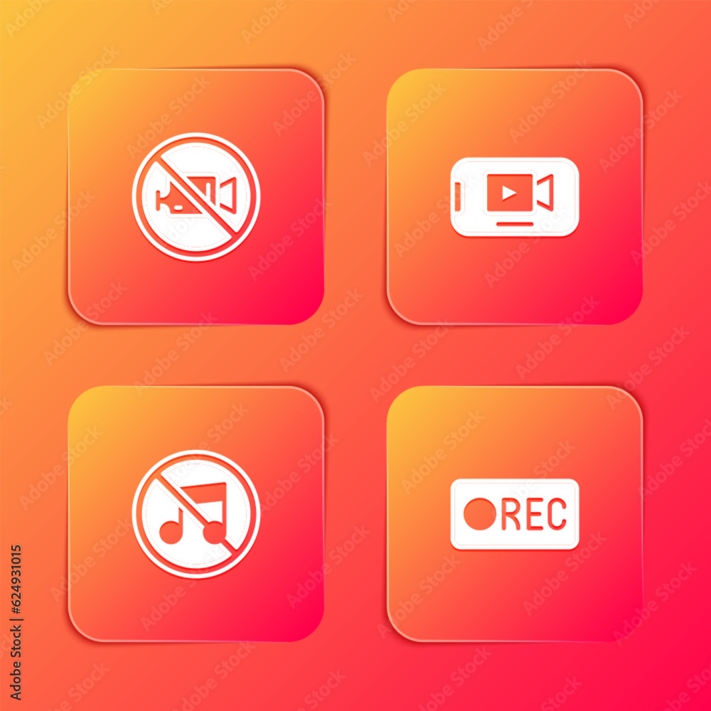 Wall mural set prohibition no video recording, online play, speaker mute and record button icon. vector