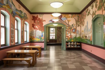 children's library, with colorful murals and reading nooks, created with generative ai