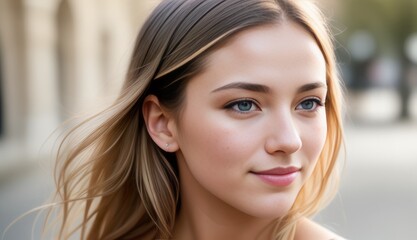 Naklejka premium young attractive blondie model in street style outfit enjoying the sunny spring day in a city. Generative AI