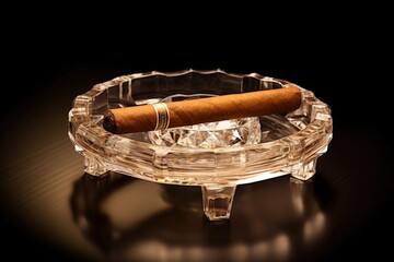 cigar resting on an elegant crystal ashtray, created with generative ai