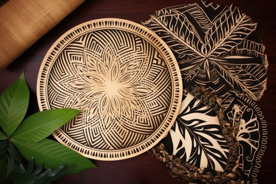 traditional samoan pattern stencils for tapa decoration, created with generative ai