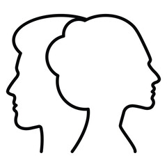 Man and woman outline face profile silhouette vector icon in a glyph pictogram illustration