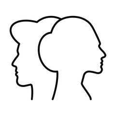 Male and female outline face profile silhouette vector icon in a glyph pictogram illustration