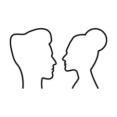 Man and woman outline face profile silhouette vector icon in a glyph pictogram illustration