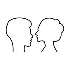 Man and woman outline face profile silhouette vector icon in a glyph pictogram illustration