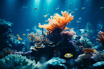 Fototapeta na wymiar Underwater world with corals turtle fishes ocean inside. coral reef, blue tortoise, dept, lagoon aquatic world, coral formations animals marine life, aquatic creatures, water characters sea immensity,
