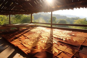 drying process of tapa cloth under natural sunlight, created with generative ai