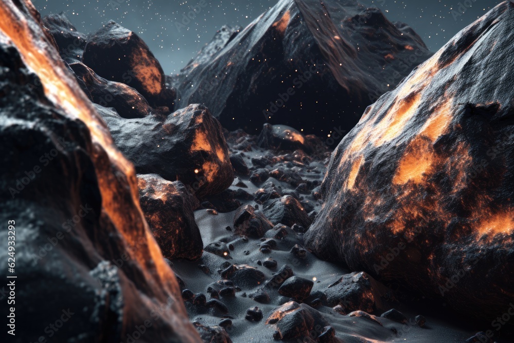 Wall mural a close-up of an asteroids surface, highlighting contrasts, created with generative ai