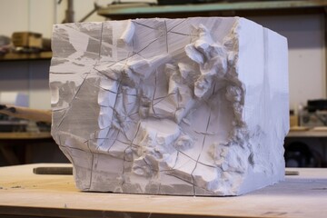 a cracked marble block before the sculpting process, created with generative ai
