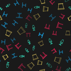 Set line Round table, Office chair, Flower pot and Wooden on seamless pattern. Vector