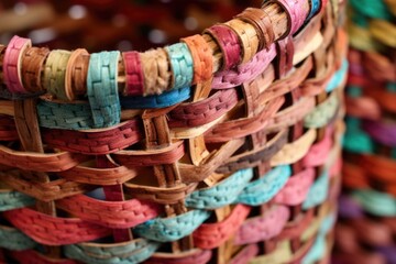 Obraz premium detail of a half-finished woven basket project, created with generative ai