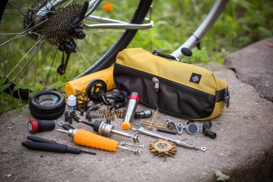 bicycle tire puncture repair kit and tools, created with generative ai