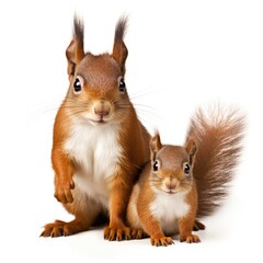 Obraz premium Squirrel and baby squirrel on white background.