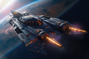 Obraz premium a sleek spaceship exploring a distant galaxy, created with generative ai