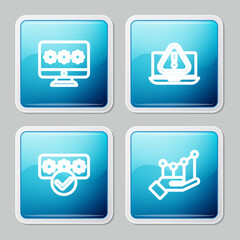 Fototapeta premium Set line Monitor with password, Laptop exclamation mark, Password protection and Pie chart infographic icon. Vector