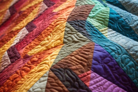close-up of colorful quilt patterns in natural light, created with generative ai