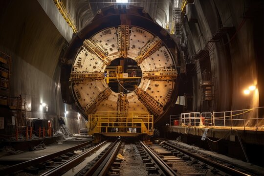 dramatic lighting on tunnel boring machine, created with generative ai