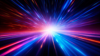 Glowing Neon speed light Abstract background in blue and purple colors. Cosmic burst in universe. AI generative