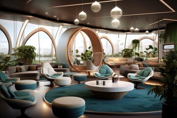 Fototapeta premium innovative airport lounge with smart technology, created with generative ai