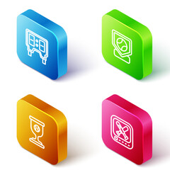 Set Isometric line Baseball mechanical scoreboard, base, Award cup with baseball and Monitor game icon. Vector