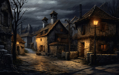 Naklejka premium Small Medieval Village