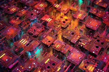 abstract background with multicolored circuit board traces, created with generative ai