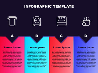 Set line Bread toast, Kitchen timer, Oven and Cooking pot. Business infographic template. Vector