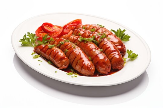 Kovbasa Ukrainian sausage dish on white background.