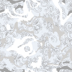 Liquid floral seamless repeat pattern. Color blurred abstract flowers in trendy style. Backdrop for cloth, dress, fabric, textile, texture or wrapping.