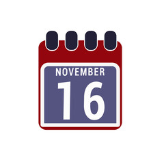 Calendar displaying day 16 ( sixteenth ) of the November - Day 16 of the month. illustration