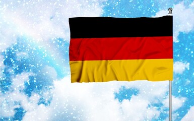 The German flag wave in the wind on sky background