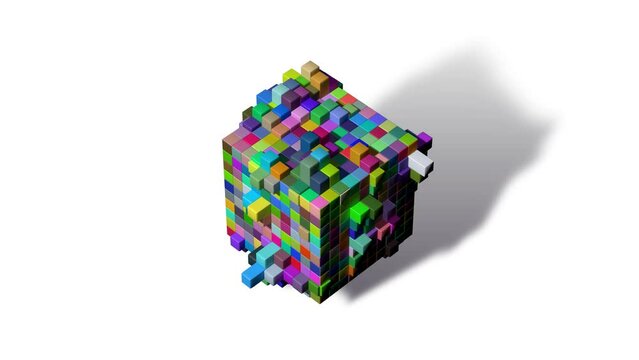 3d abstract animation workflow of disassembling and putting together cubes