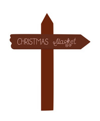 Christmas or road sign arrow showing direction to festive place flat style vector illustration, popular winter holidays celebration decor element