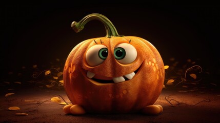 Cute character of a happy smiling pumpkin. Created with Generative AI.	