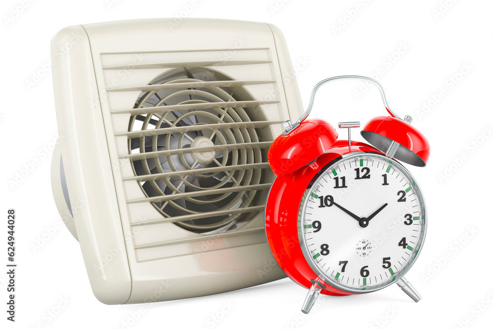 Poster extractor fan with alarm clock, 3d rendering